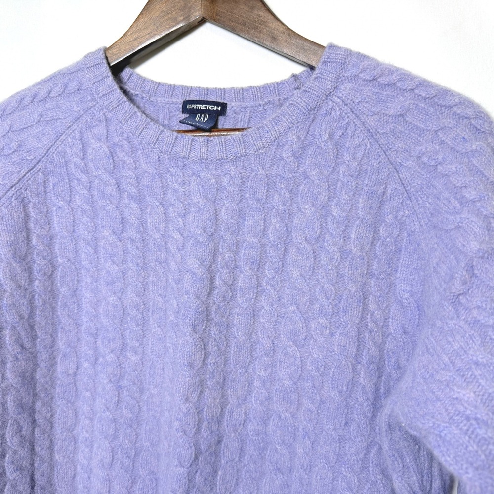 Gap Women Lavender Purple Lambswool Cable Knit Crew Neck Sweater Large 366356